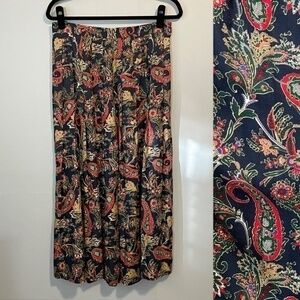 EUC Vintage Talbots Paisley Pleated Midi Skirt Red Green Navy tag 12, 8-10 fit